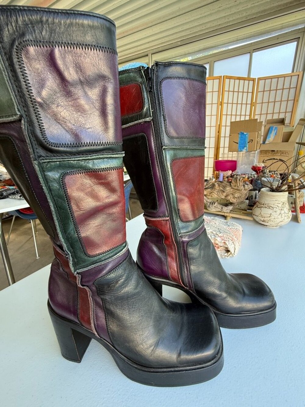 Rare Vintage El Dante’s Enigma Made in Spain Patchwork Platform Boots 9.5-10 - Picture 3 of 6